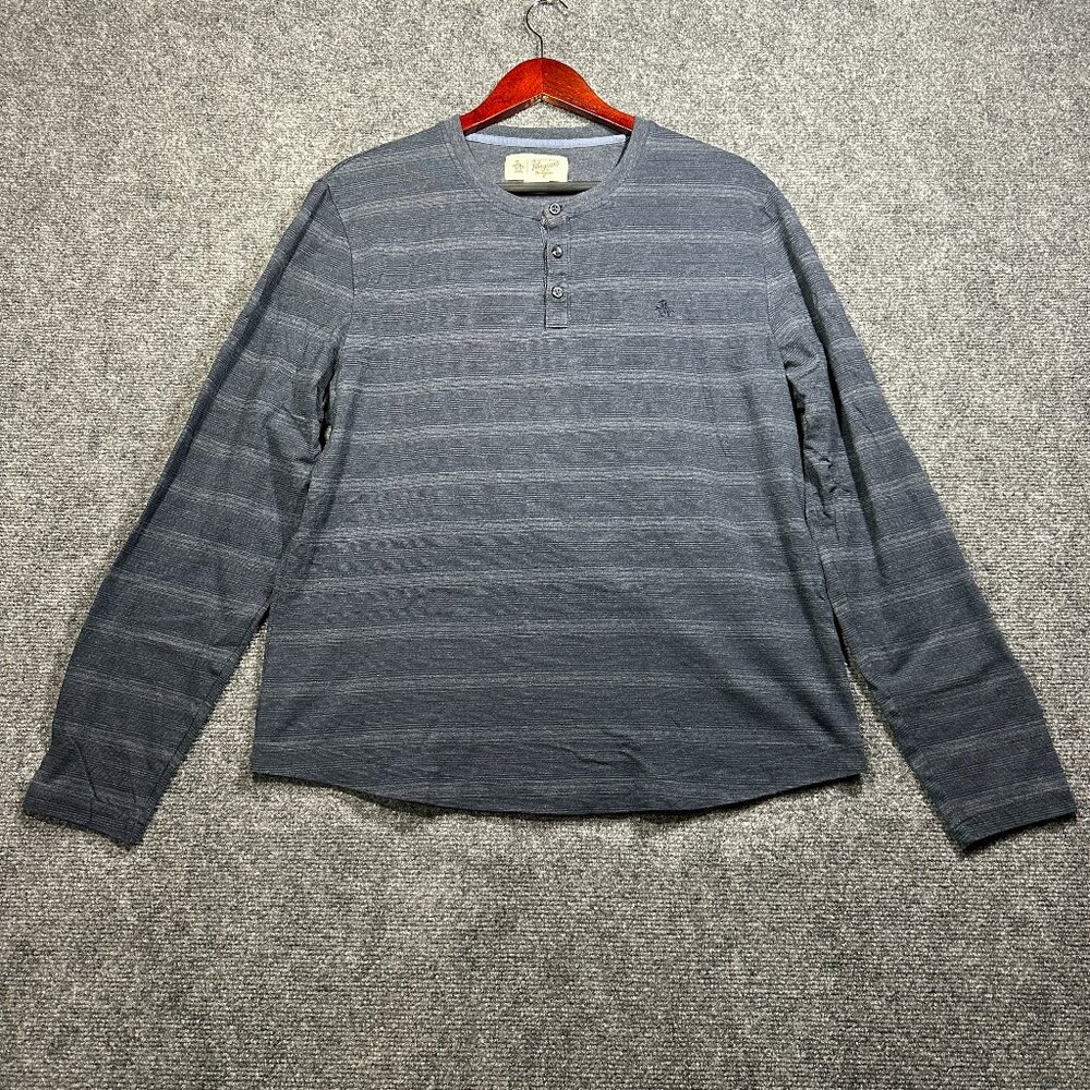 Original Penguin Shirt Mens Large Henley Blue Long Sleeve Buttons Cotton Logo